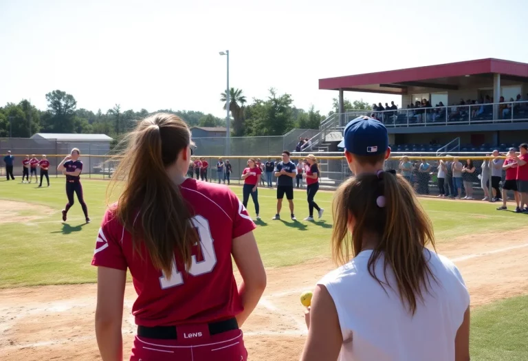 Players competing in a high school softball game in California