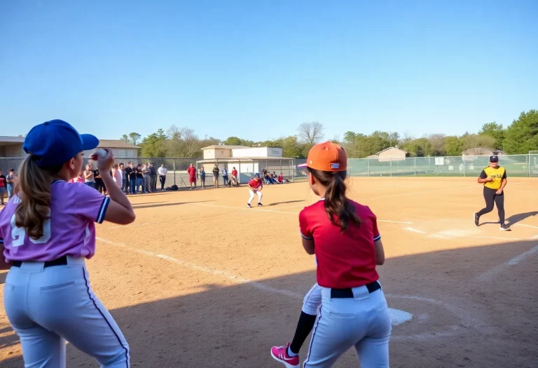 Players in action during a high school softball game