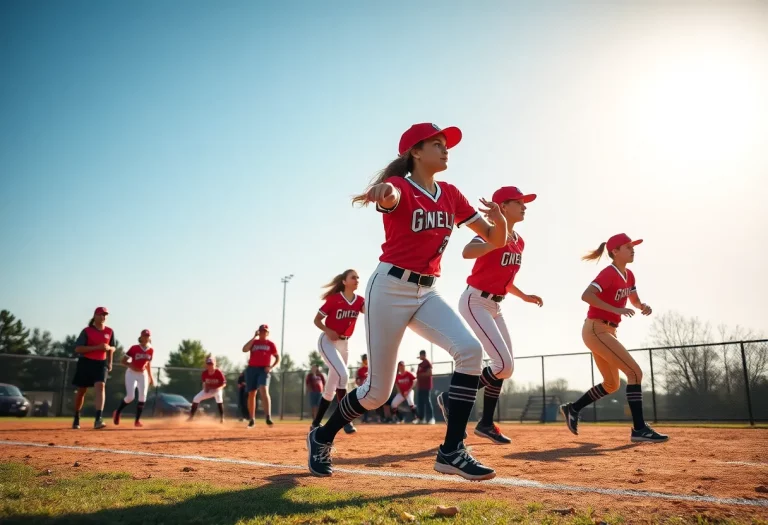 High school softball players in action during a game.