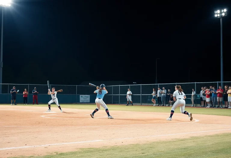 High school softball players in action during a game in Wichita Falls