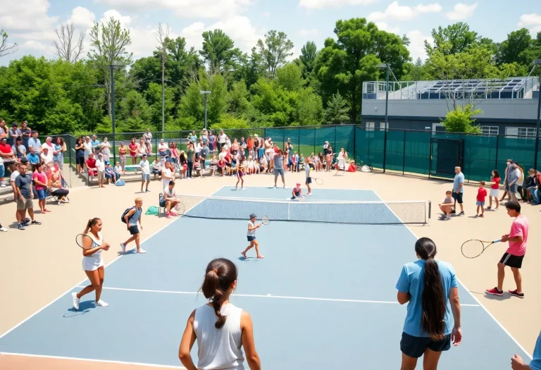 Young athletes competing in high school tennis match