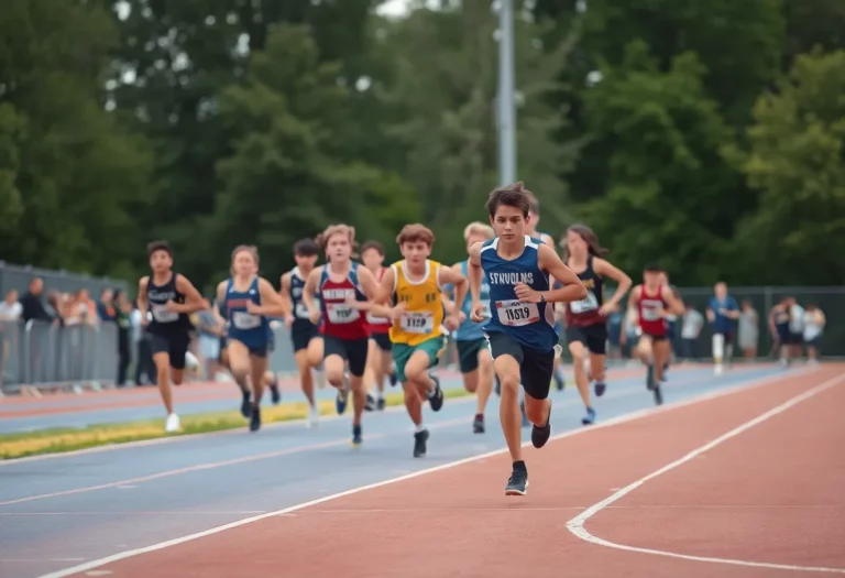 High school athletes competing in a relay race.