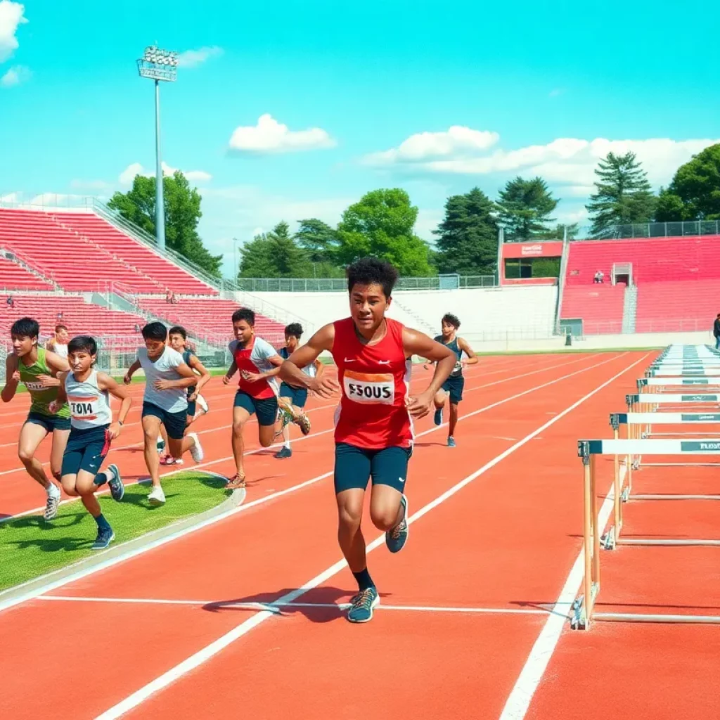 Athletes competing in a high school track and field event