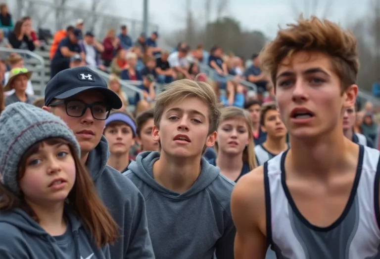 A crowd of spectators shocked during a high school track race.