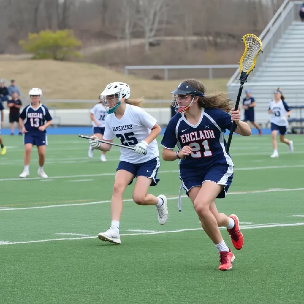 Highland Park lacrosse players competing in a game