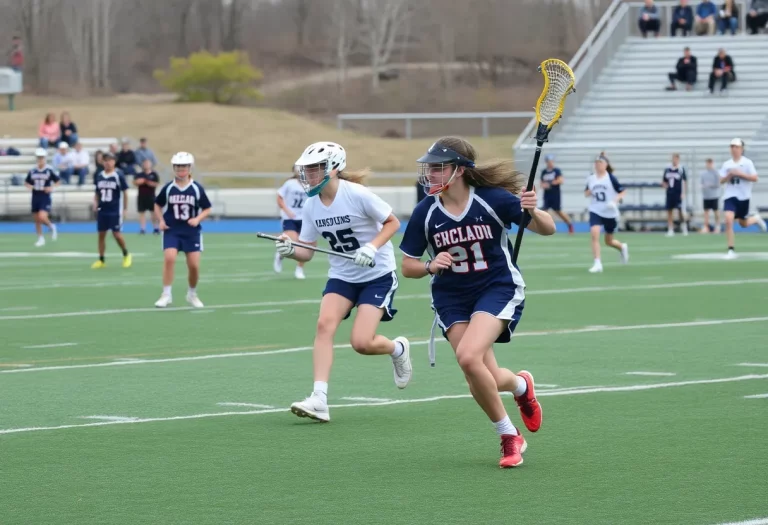 Highland Park lacrosse players competing in a game