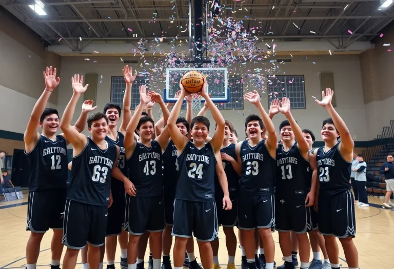 Highland School Hawks celebrate championship win on the court.