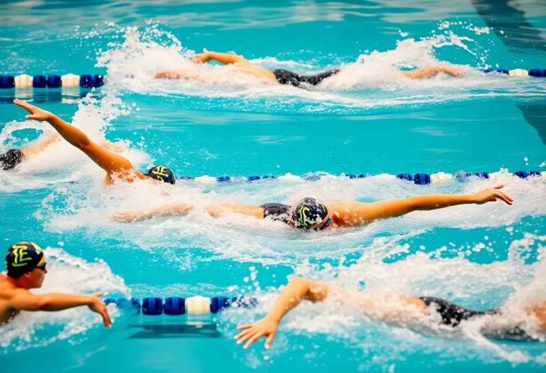 Hinsdale High School boys swim team during a relay race