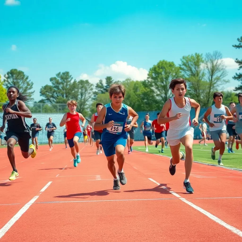 Athletes competing in a high school track and field event