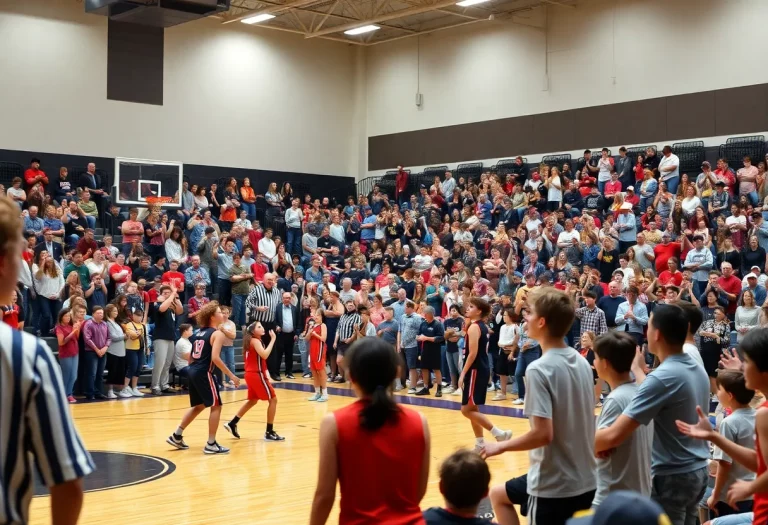 Exciting scene from an Indiana high school basketball sectional championship game.