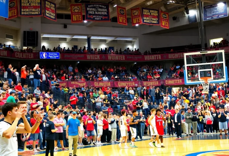 Hilton Coliseum filled with basketball fans during Iowa high school tournament