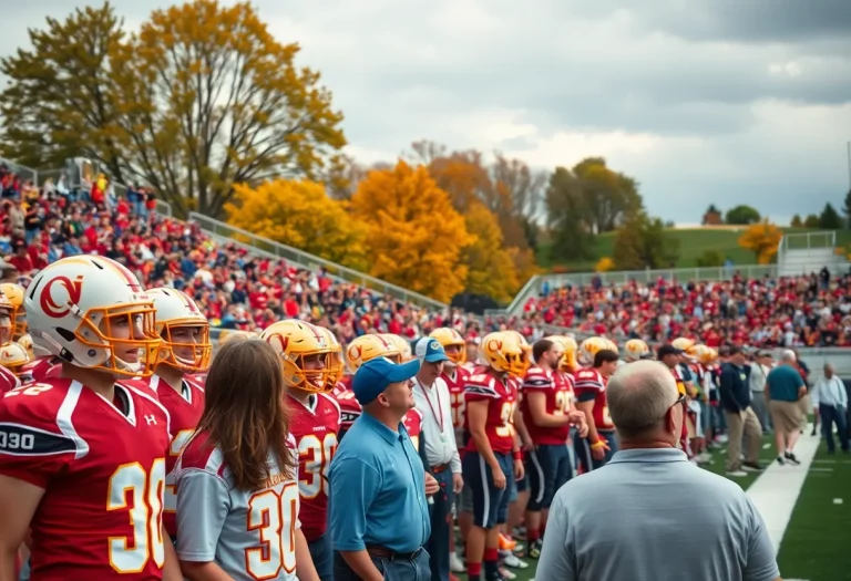 High school football players in action during a game in Iowa