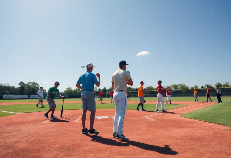 Practice session on a sunny baseball field