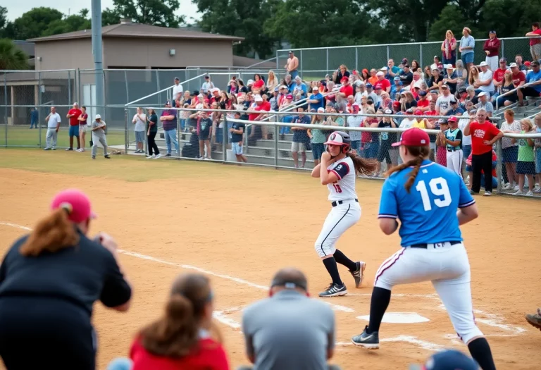 Players competing in a high school softball game in Jacksonville