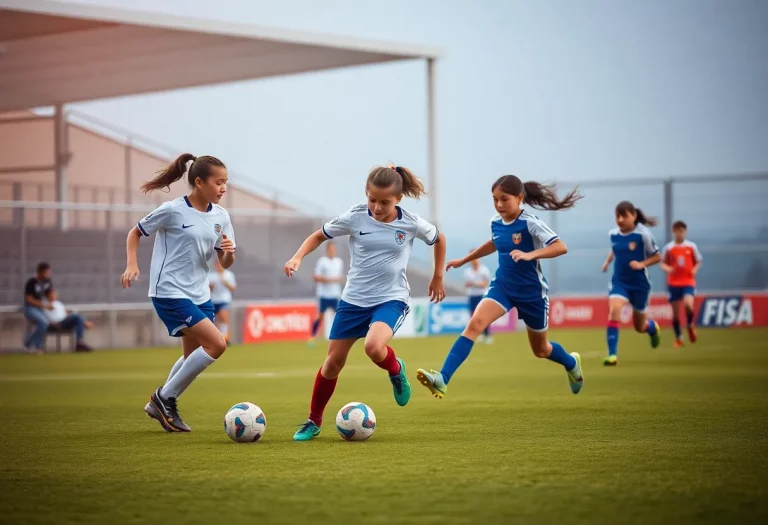 Young athletes playing soccer on the field during a match