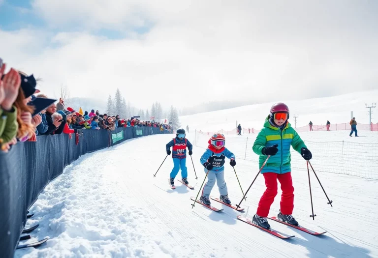 Young skiers competing at the Kennett Youth Skiing Challenge