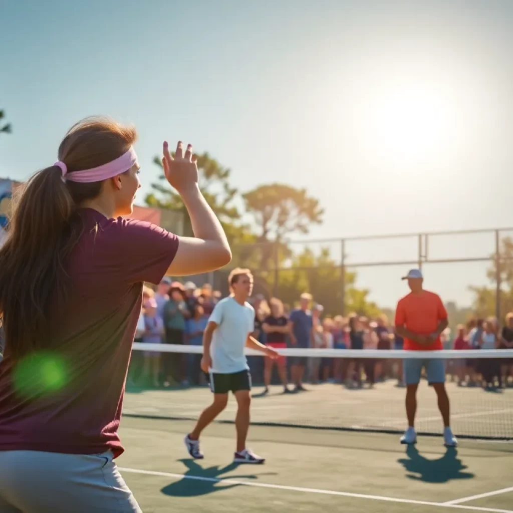 Participants at the Key Biscayne Tennis Tournament competing under sunny skies.