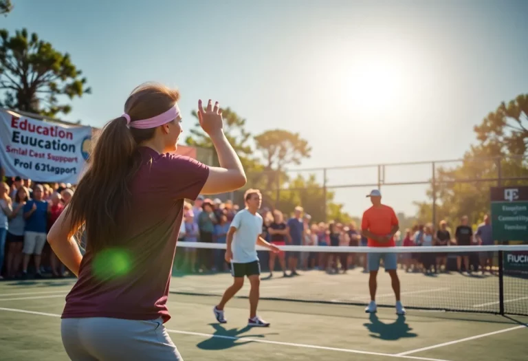 Participants at the Key Biscayne Tennis Tournament competing under sunny skies.