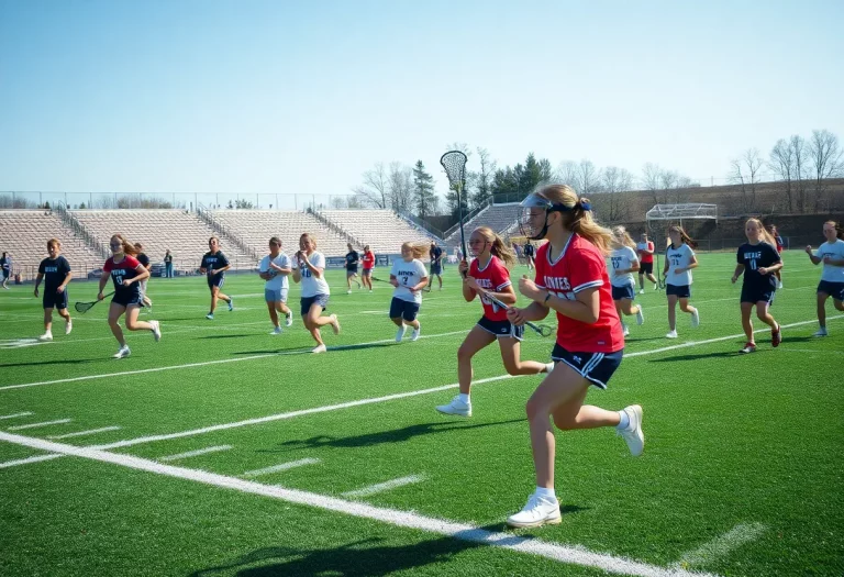 Young athletes practicing lacrosse on a field