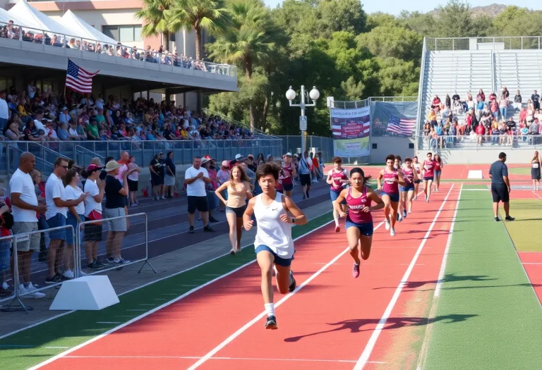 High school athletes competing in track and field at Las Vegas event