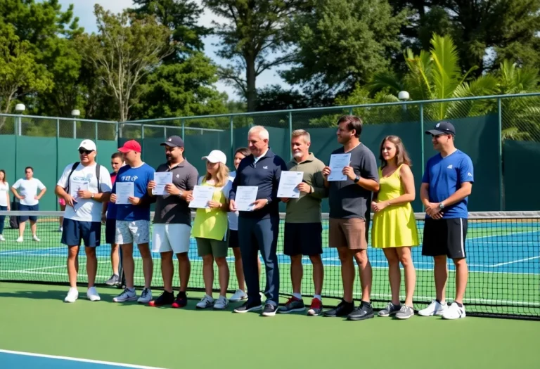 Celebration at a local tennis event with athletes and awards.