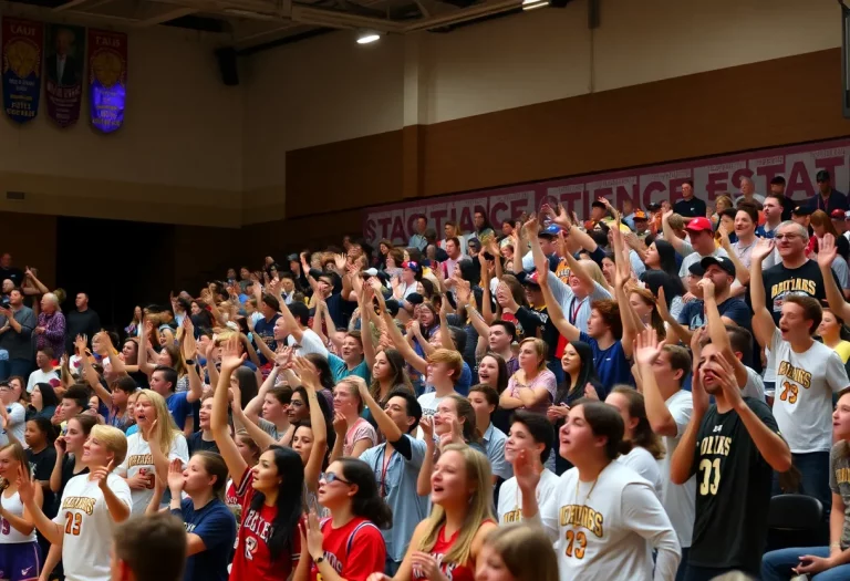 Crowd cheering at a high school basketball game in Louisville