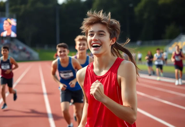 High school athlete competing in the 55-meter hurdles