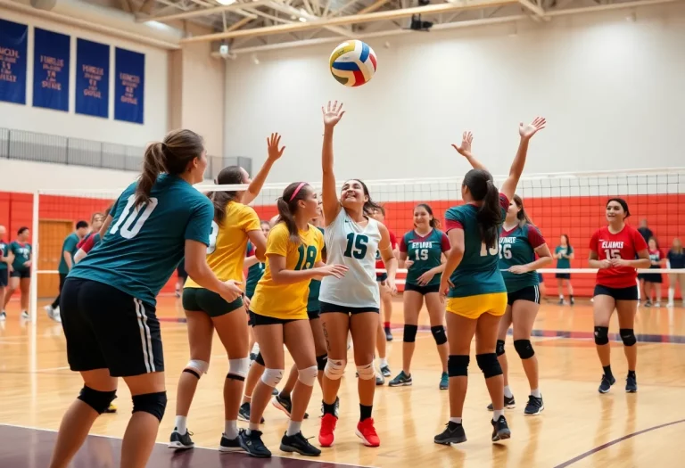 A jubilant celebration of a high school volleyball team after winning the MAIS Division I championship.