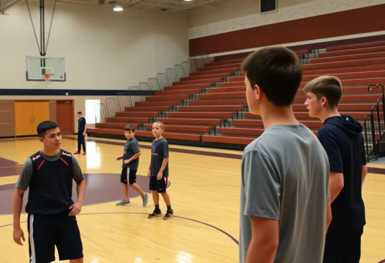 Students practicing basketball at McCollum High School