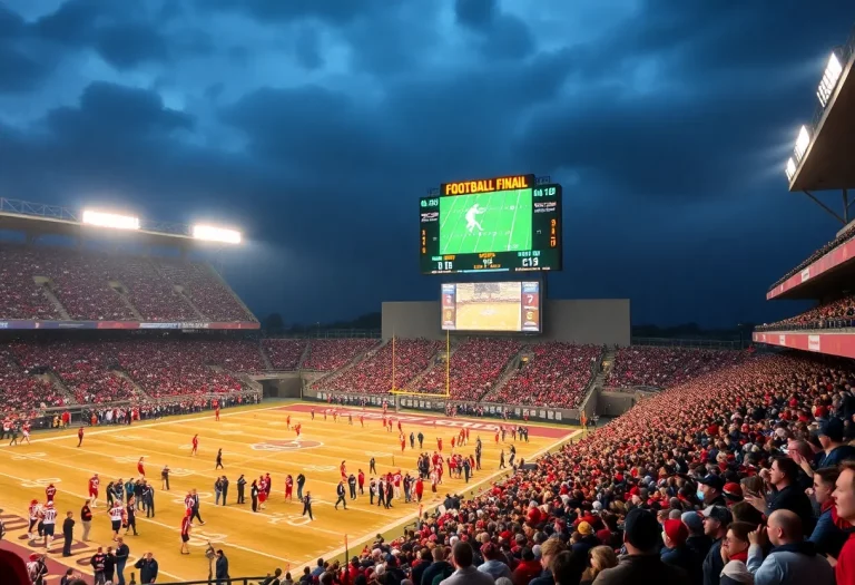 Crowd at a high school football final game with enthusiastic fans