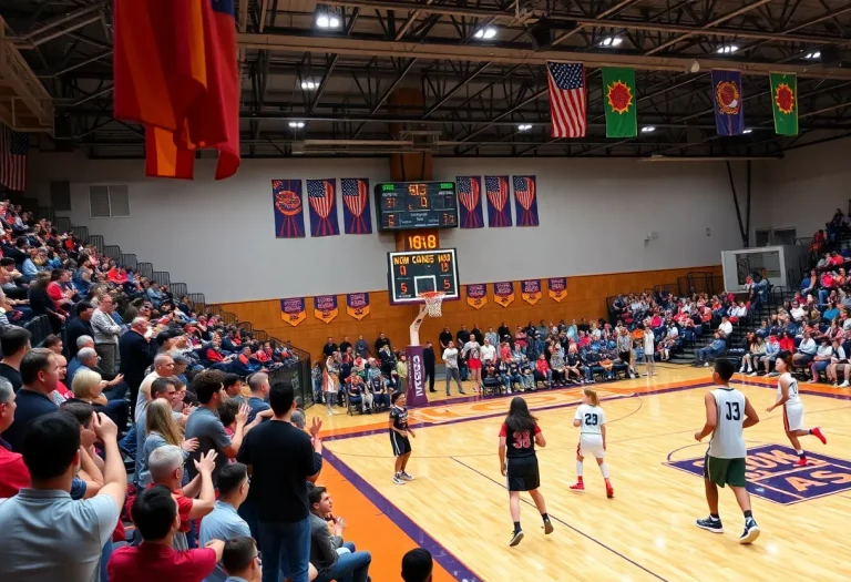 High school basketball players in action during a game