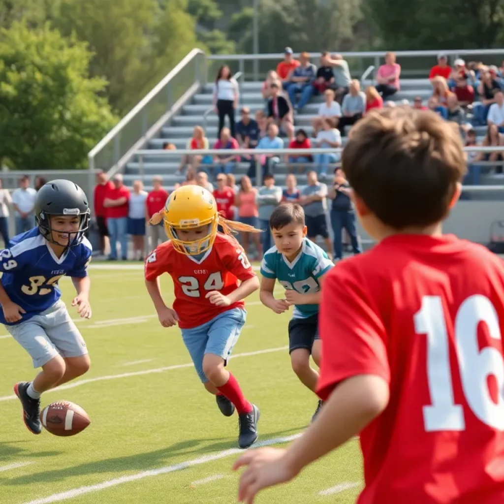 Middle school football players in action on the field