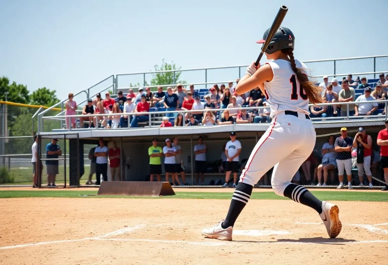 High school softball players during a competitive match in Mississippi