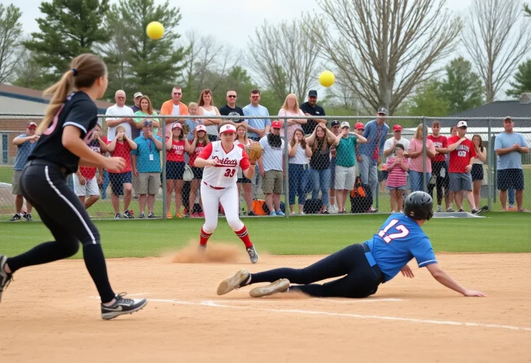 Players engaged in a high school softball game