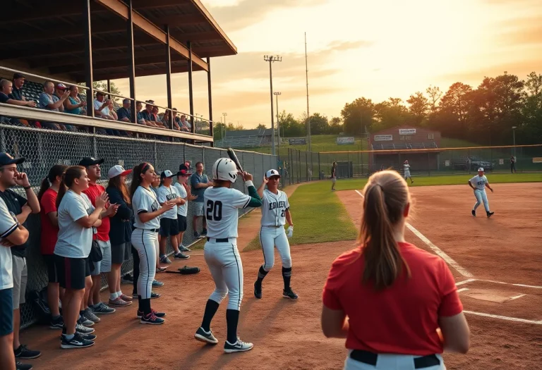 Mohave High School softball team celebrating a victory during a game.