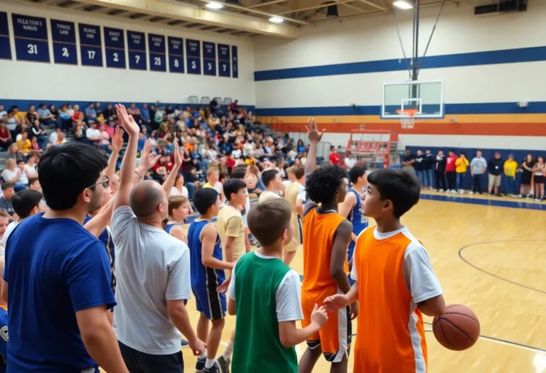 High school basketball players competing in a game in Montana