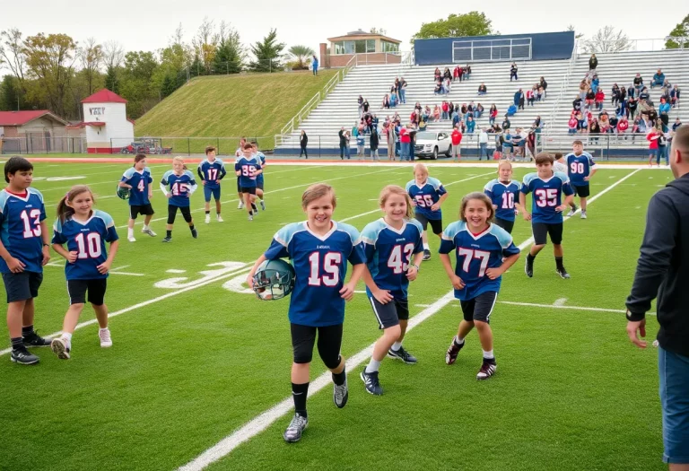 Young athletes practicing football at Montgomery High School