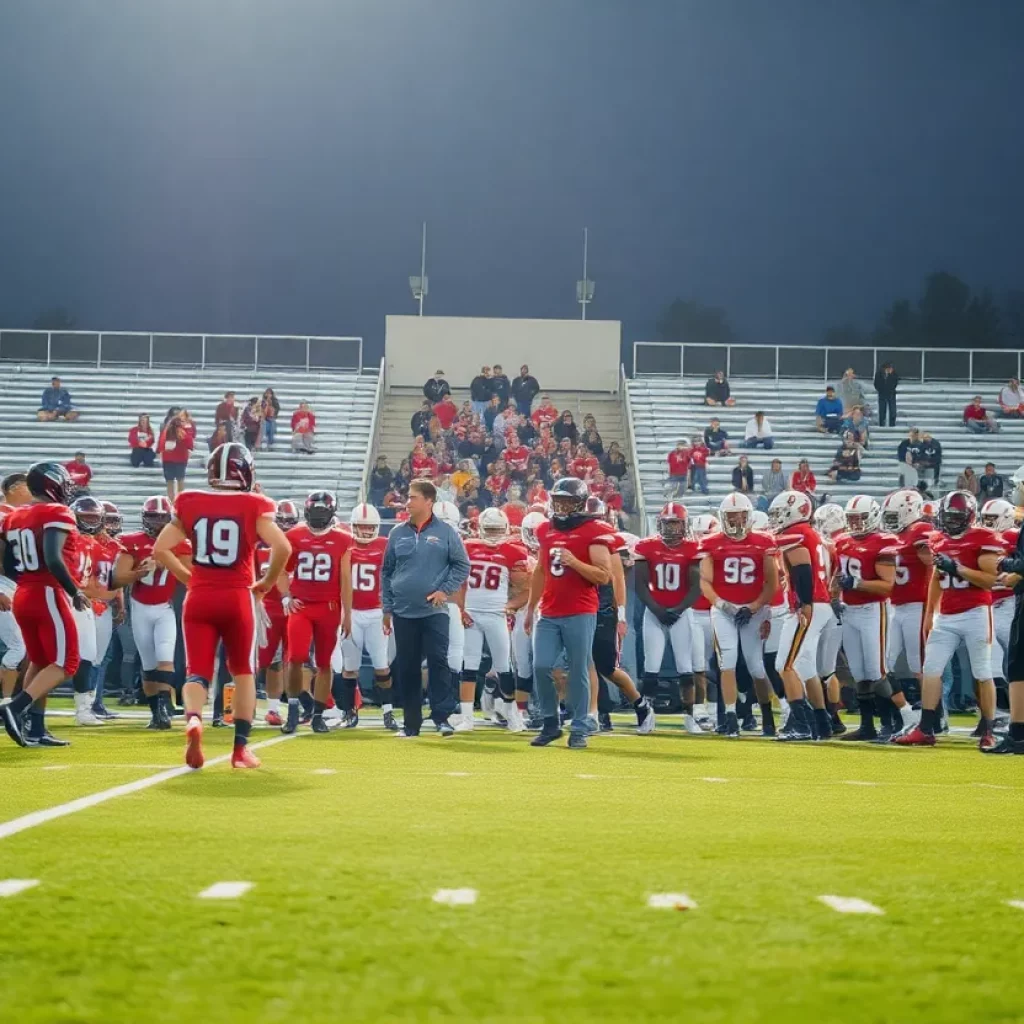 High school football players on the field during a game