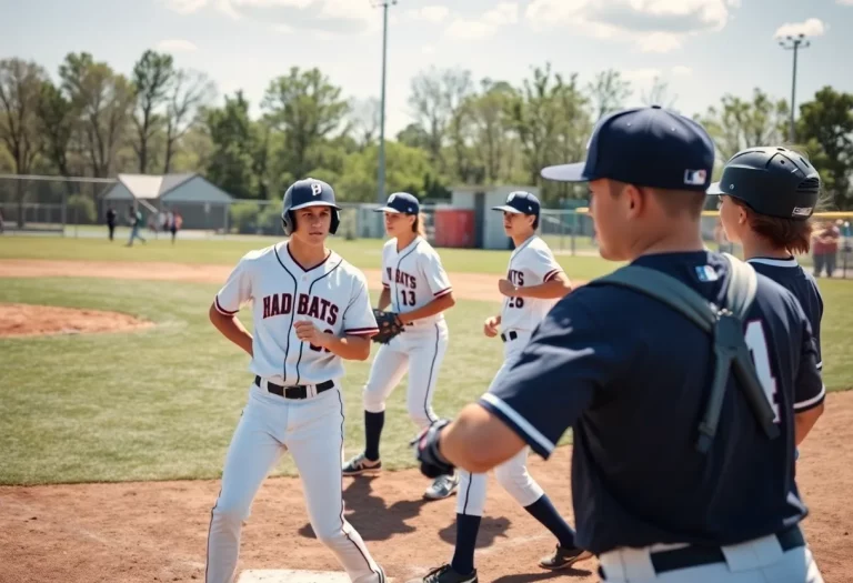 High school baseball players in action during a game in Nebraska.