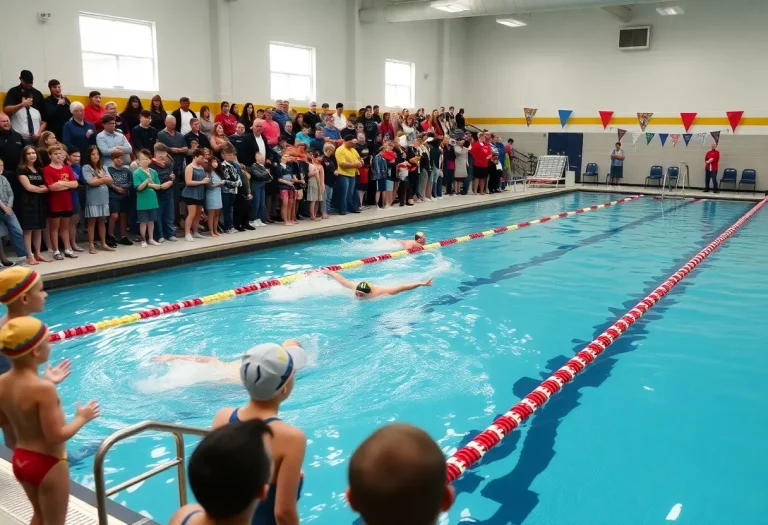 Swimmers competing in the Nebraska High School Swimming Championships