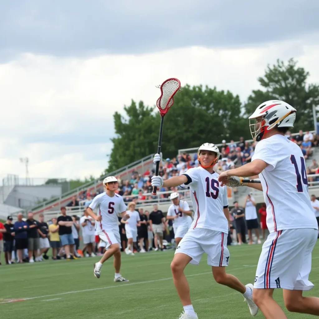 Northside boys' lacrosse team celebrating after their victory