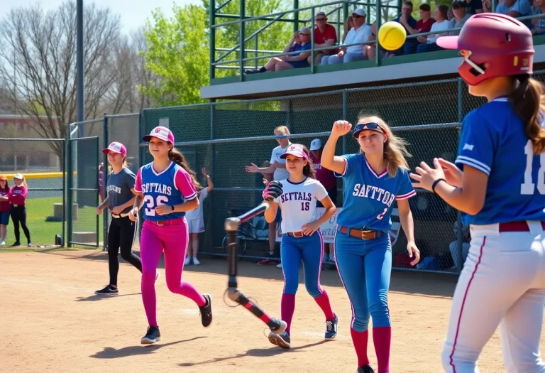 Exciting high school softball match in Ohio with players and fans.