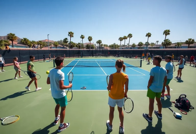 Palisades High School tennis teams practicing at Indian Wells.