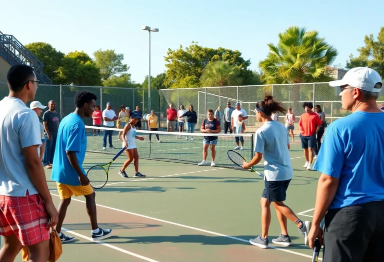 Palisades High School tennis players practicing at BNP Paribas Open event