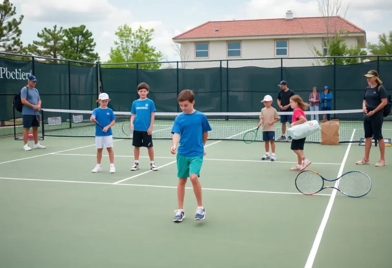 Young tennis players practicing at Indian Wells Tennis Garden