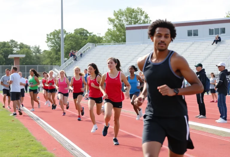 Athletes competing in a Pipestone track and field event