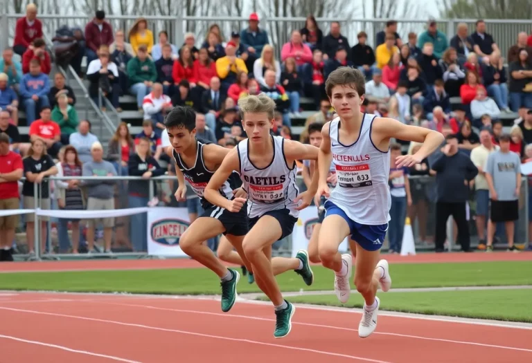 High school relay race with a dramatic moment happening on track