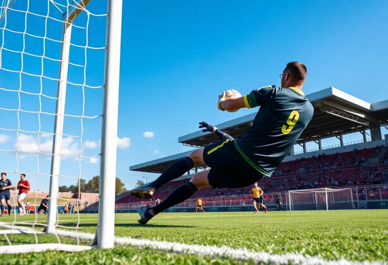 Goalkeeper making a save during a soccer match