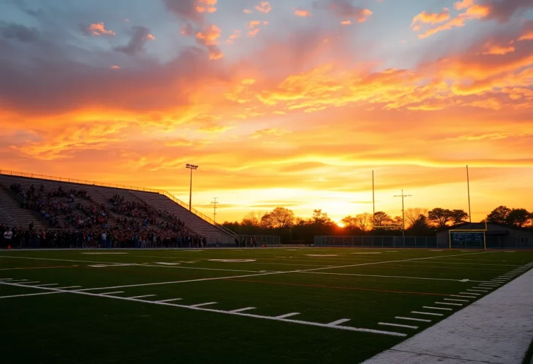 Football field during a retirement ceremony honoring a coach.