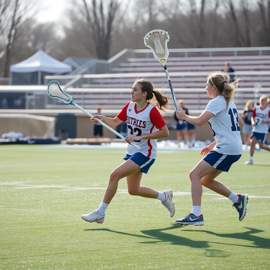 Players from Rye Boy's Lacrosse Team engaged in an energetic game on the field.